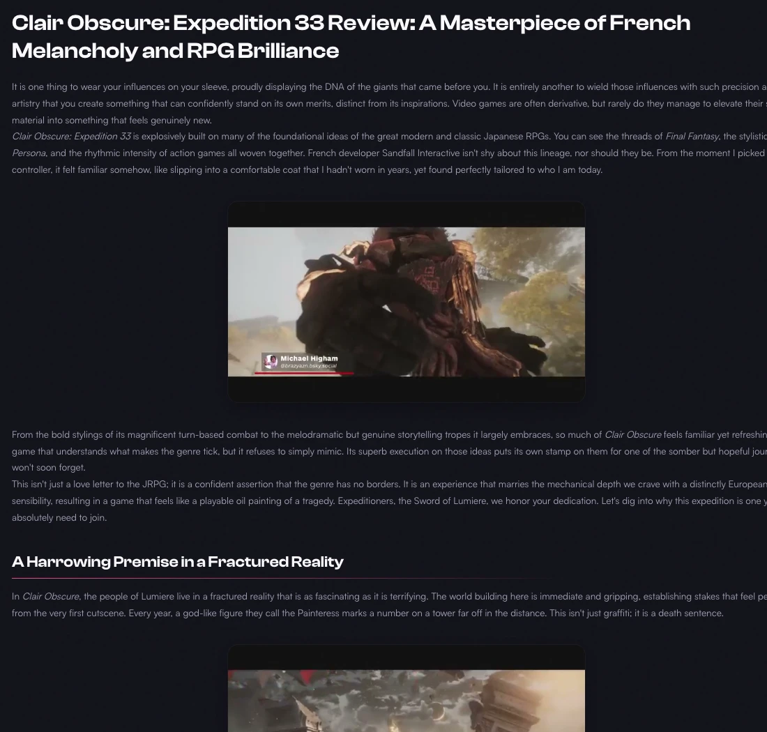 Game review blog generated by Blogsmith